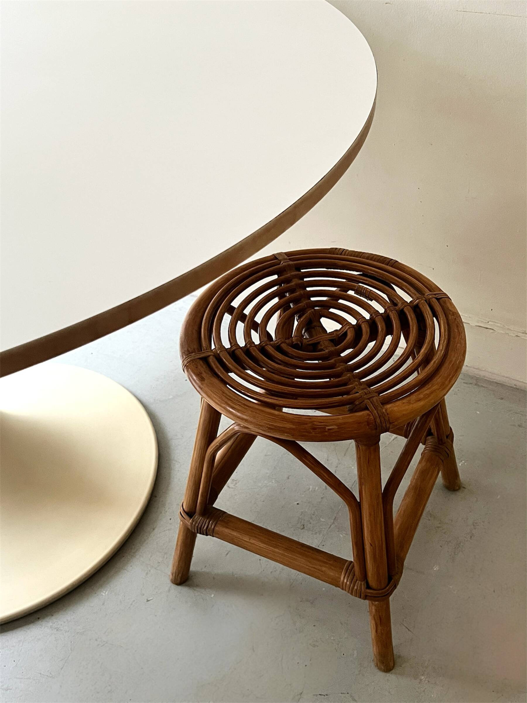 Vintage spiral rattan stool, France 1950