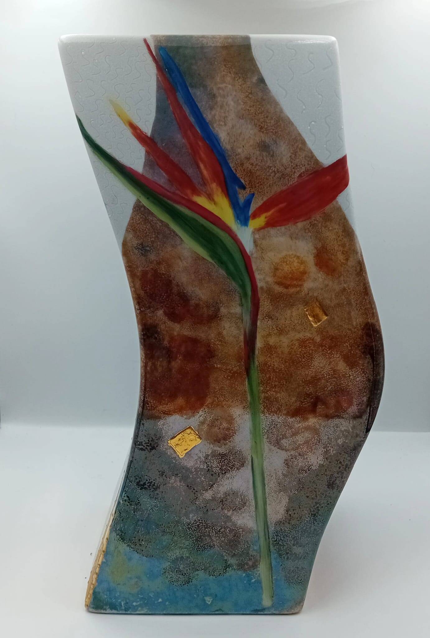 Handmade porcelain art vase signed J. Rozio – Paradise Bird decoration