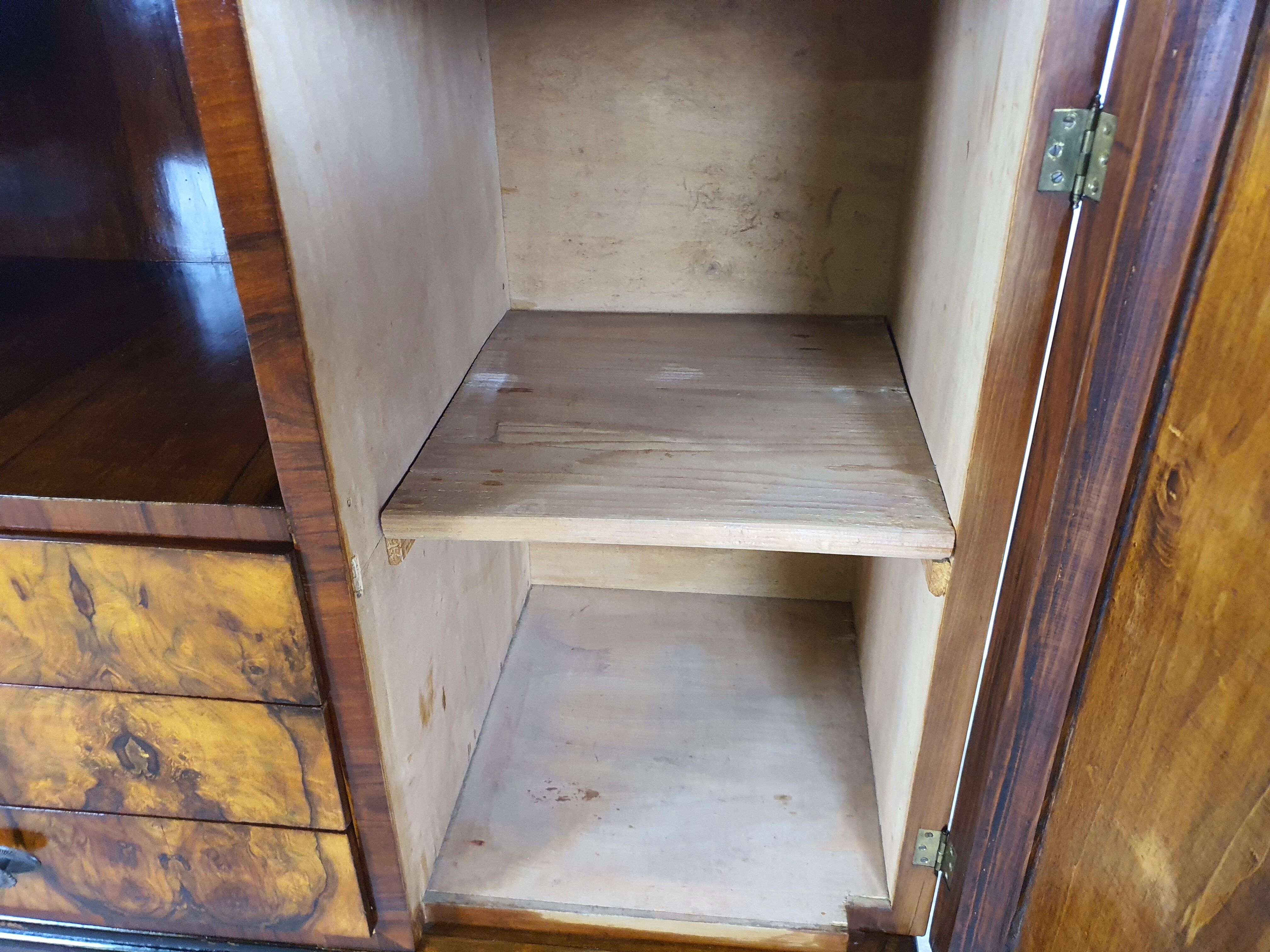 Art deco dining room sideboard in briar with upstand, 1940s