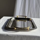 Silver-plated vintage tray with golden handles 29x45