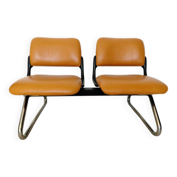 Iconic vintage banquette Eurositu-Skai in pop orange and chrome from the 1970s.