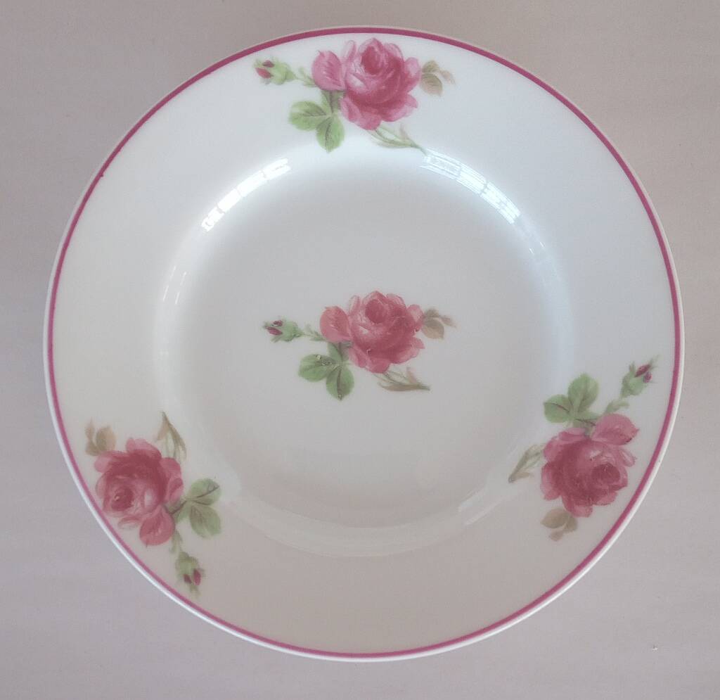 Vintage Vista Alegre 4 Dessert Porcelain Plates Hand Painted with Pink Rose