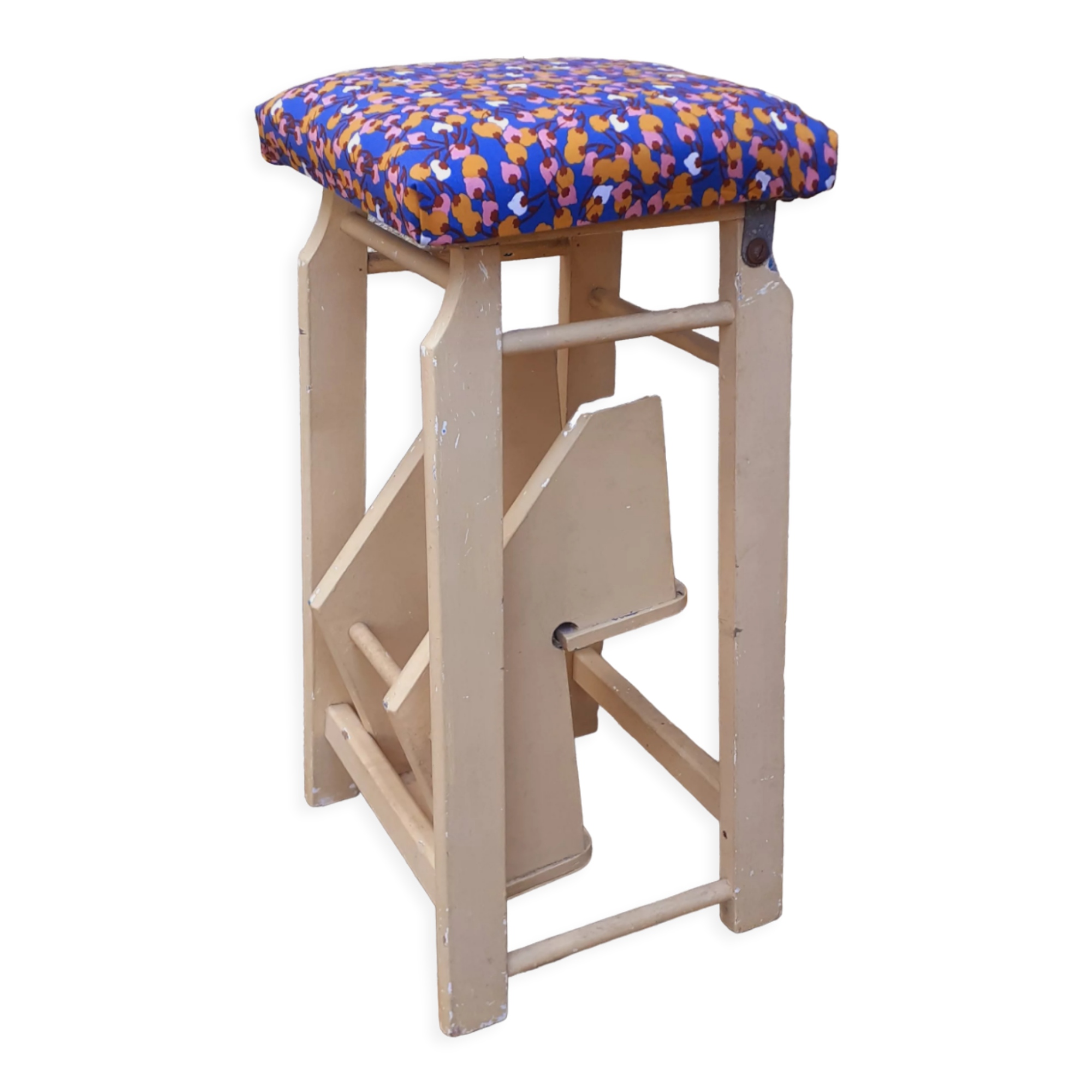 Wooden stepladder stool painted vintage 50s