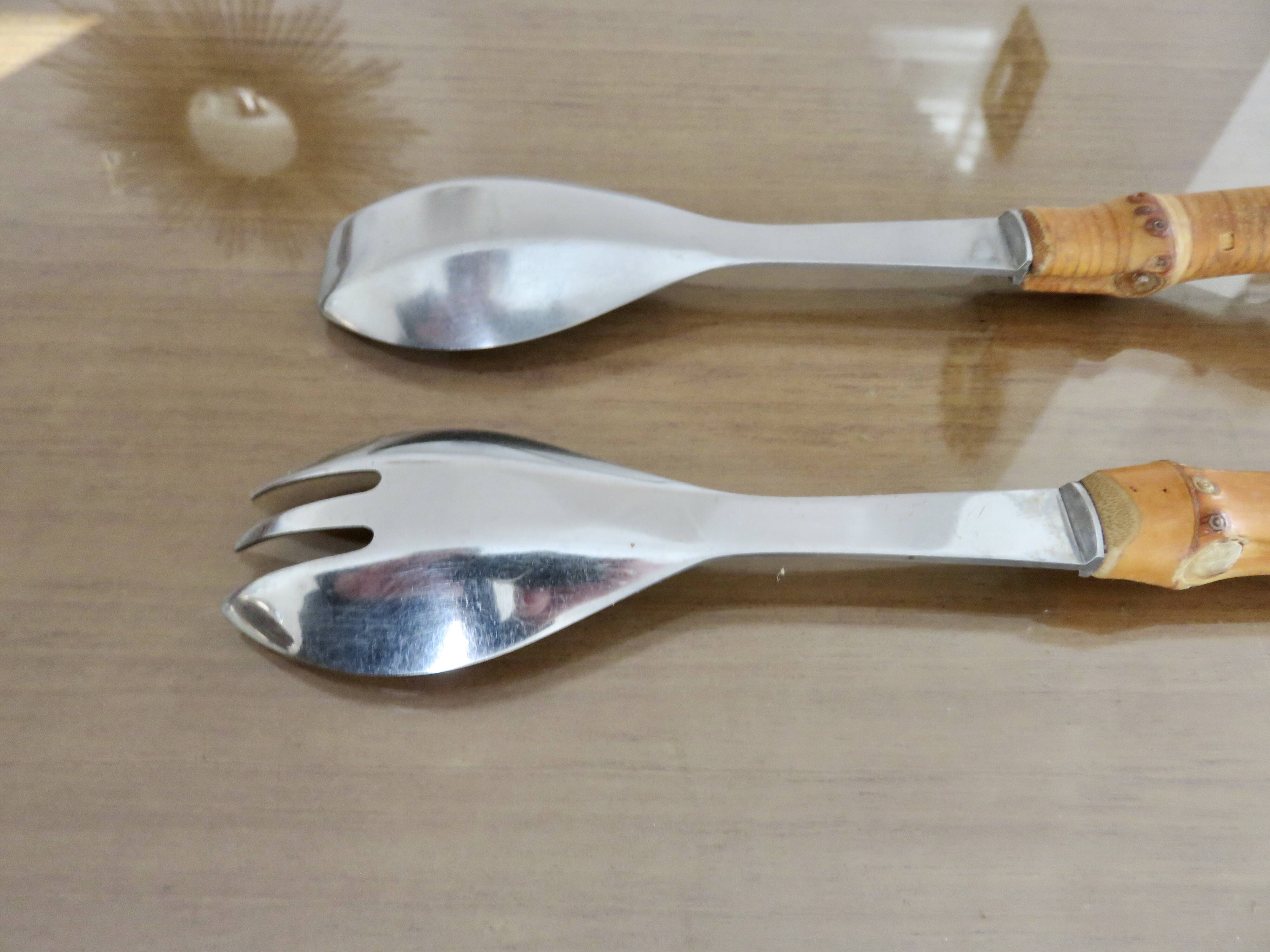 Bamboo handle salad servers from the 60s