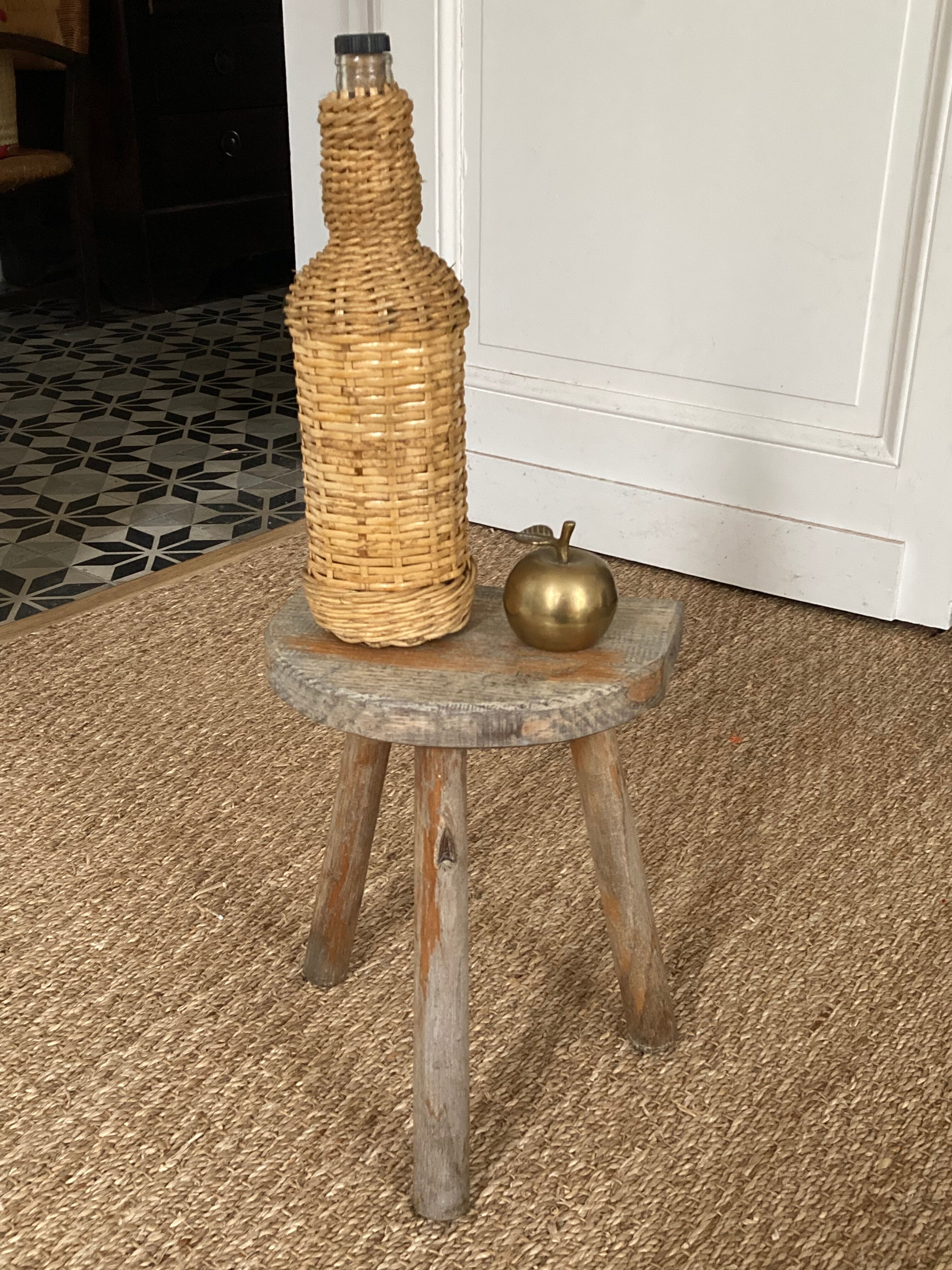 Antique brutalist wooden tripod stool