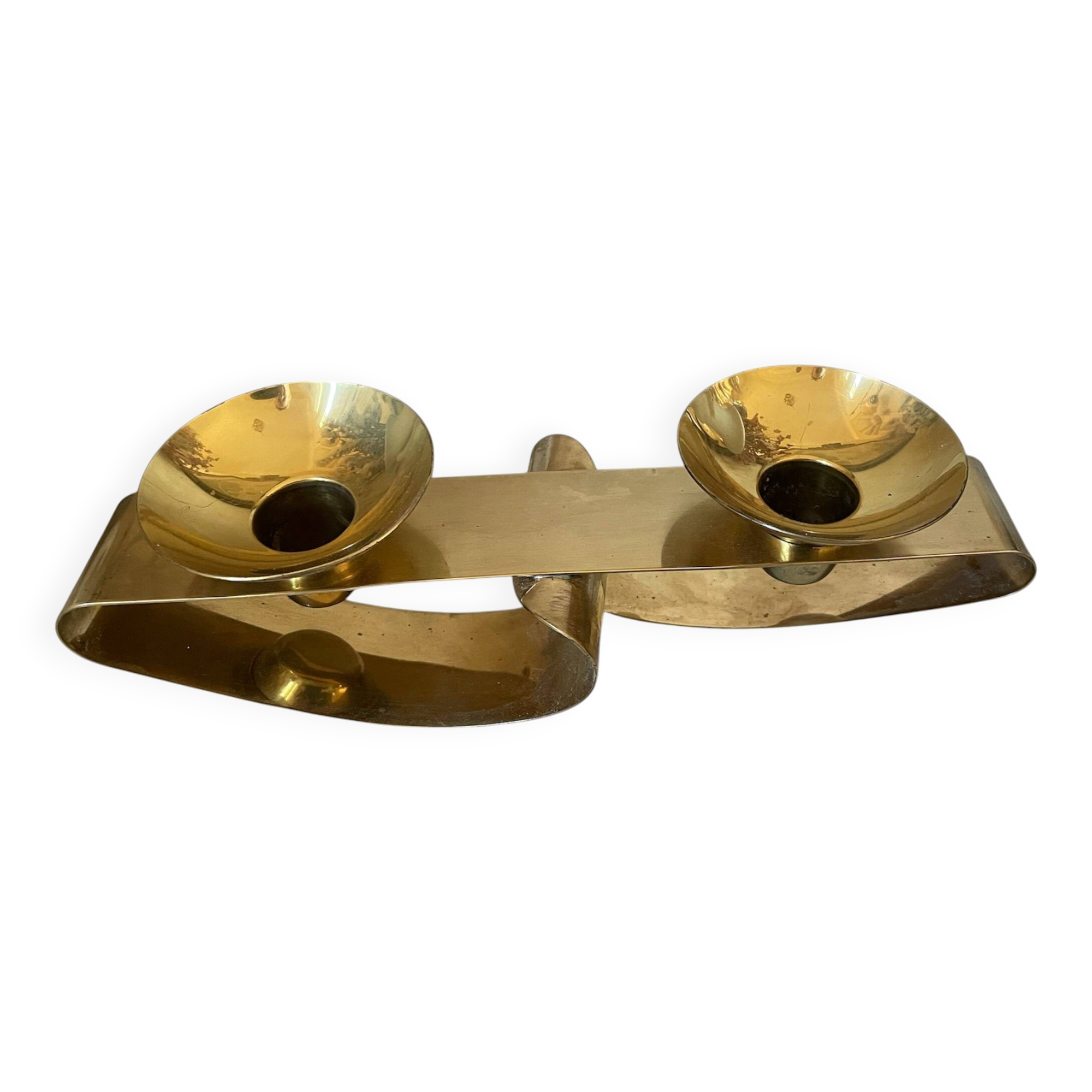 Vintage double Scandinavian candlestick in brass