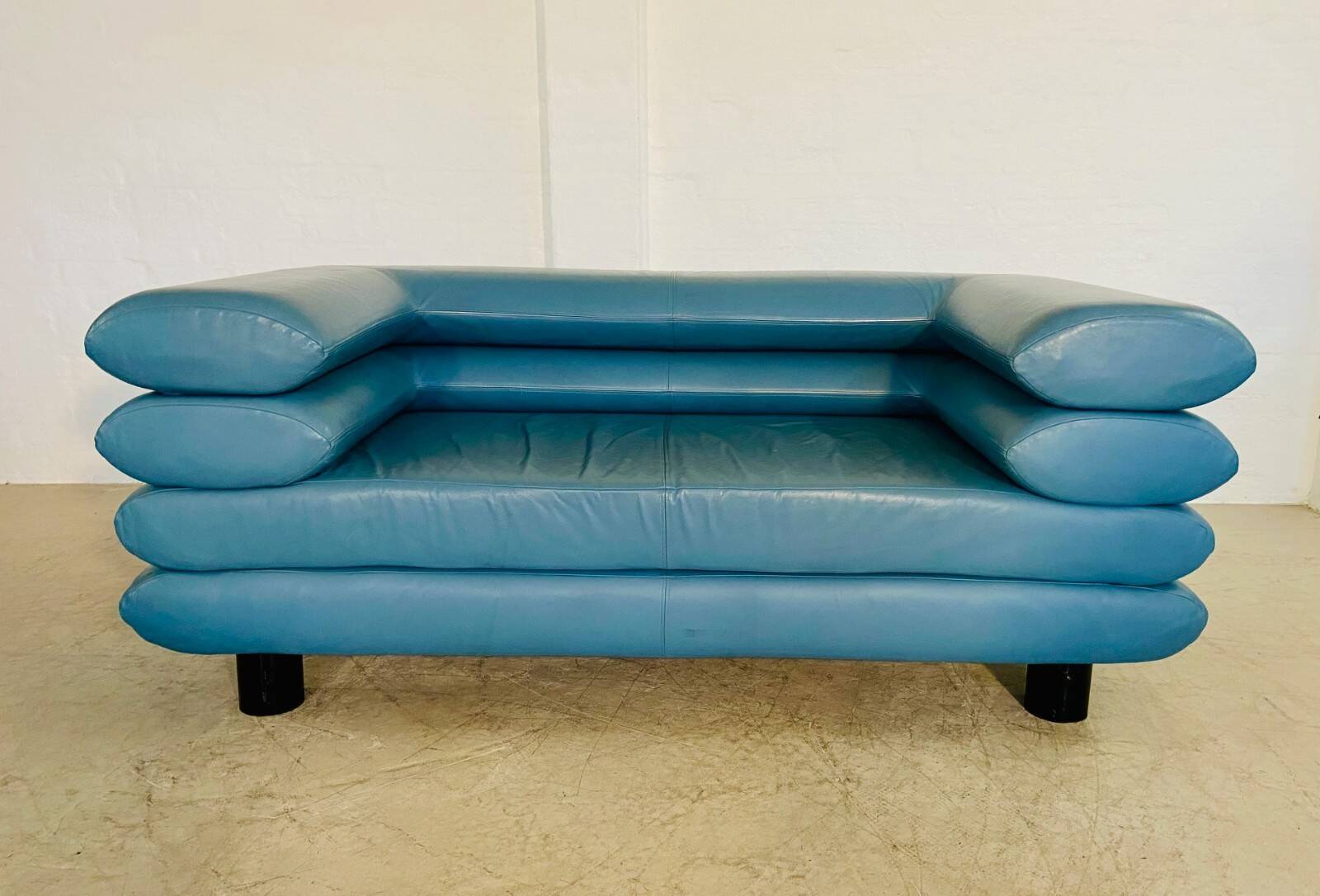 Vintage retro Swedish 2 seater turquoise leather sofa