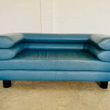 Vintage retro Swedish 2 seater turquoise leather sofa