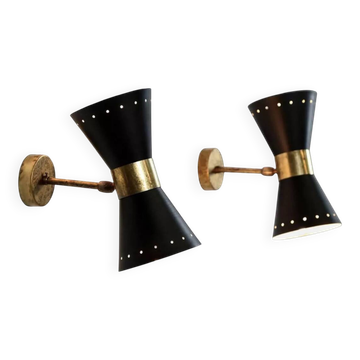 Pair of Black Diabolo Wall Lights