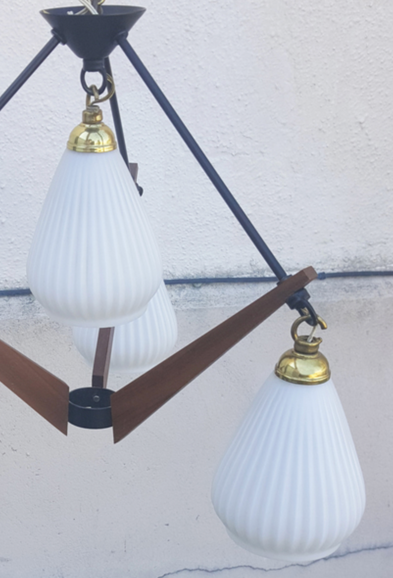 Vintage pendant lamp, teak and opaline, creation Targetti Sankey, vintage, 60s