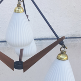 Suspension vintage teck et opaline création Targetti Sankey, vintage, années 60