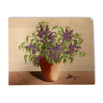 Watercolor bouquet lilac vintage