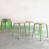 Set of 6 stools vintage metal green and wood