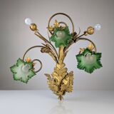 Art Nouveau Chestnut Leaf and Green Glass Sconce, 1900s