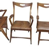 Set of oak and leather armchairs, 50s design, original