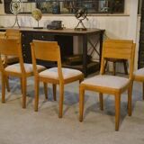 Set of 6 oak chairs by Gaston Poisson, 1940s