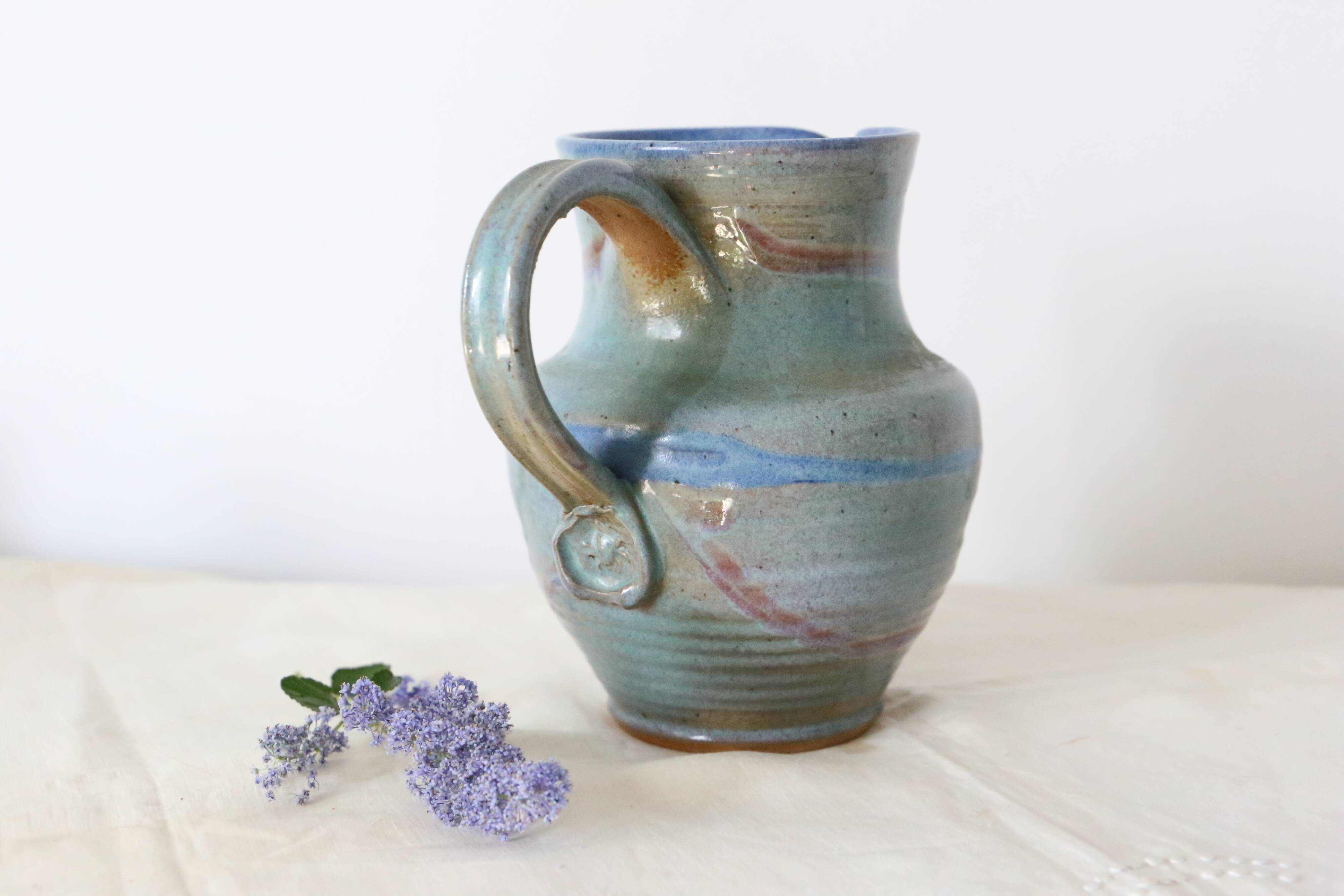 Glazed earth jug, artisanal pottery, rustic, vintage french