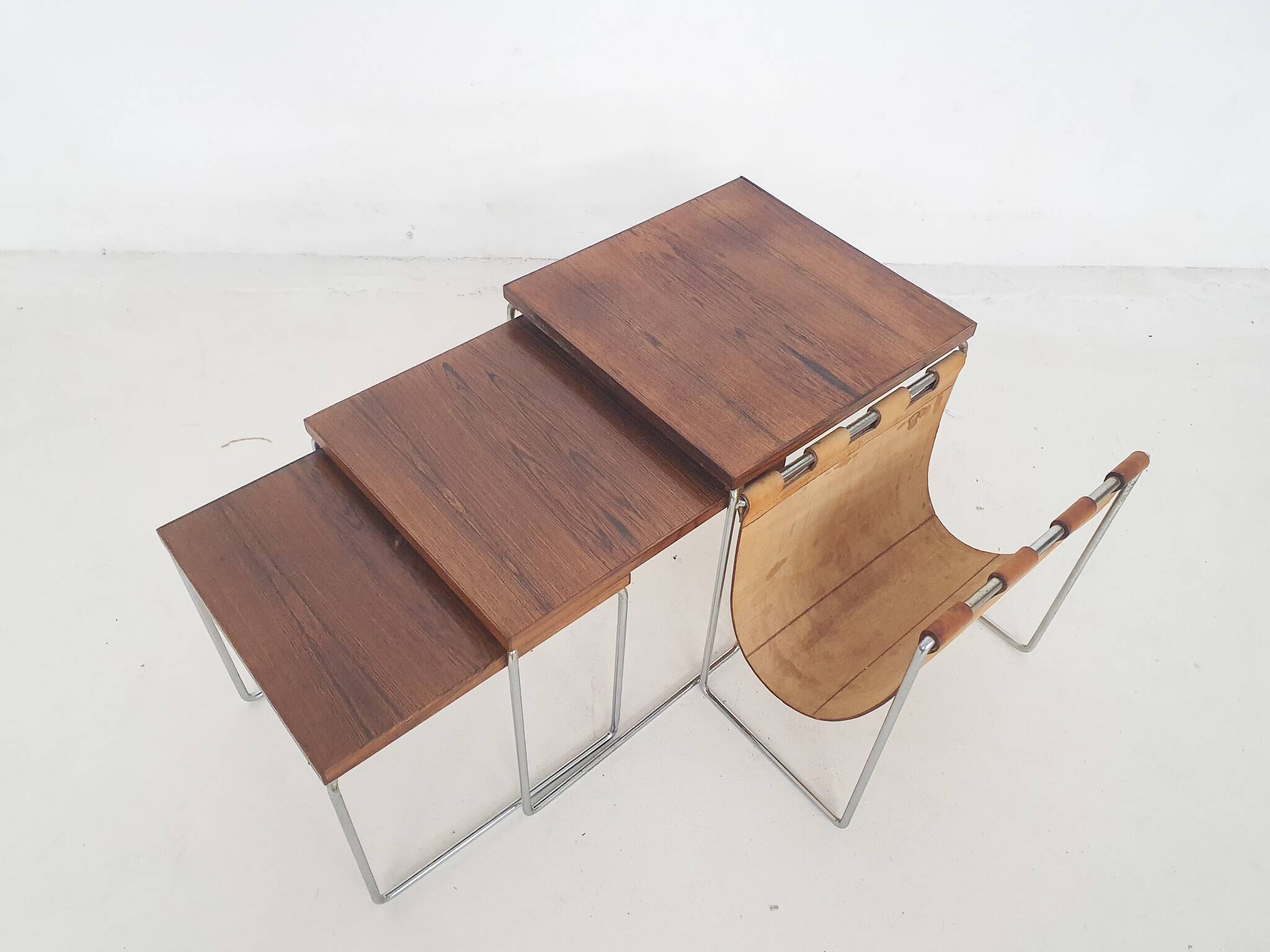 Mid-century rosewood and leather mimiset by Brabantia, The Netherlands 1950