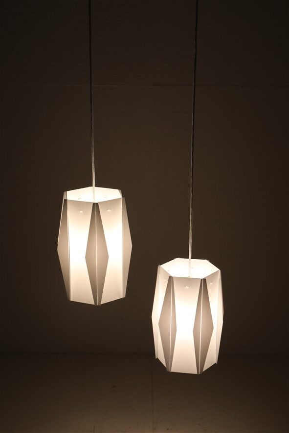 Rare set of 2 pendant lamps by Lars Schiøler for Hoyrup / Hoyruplight / 1960s-1970s