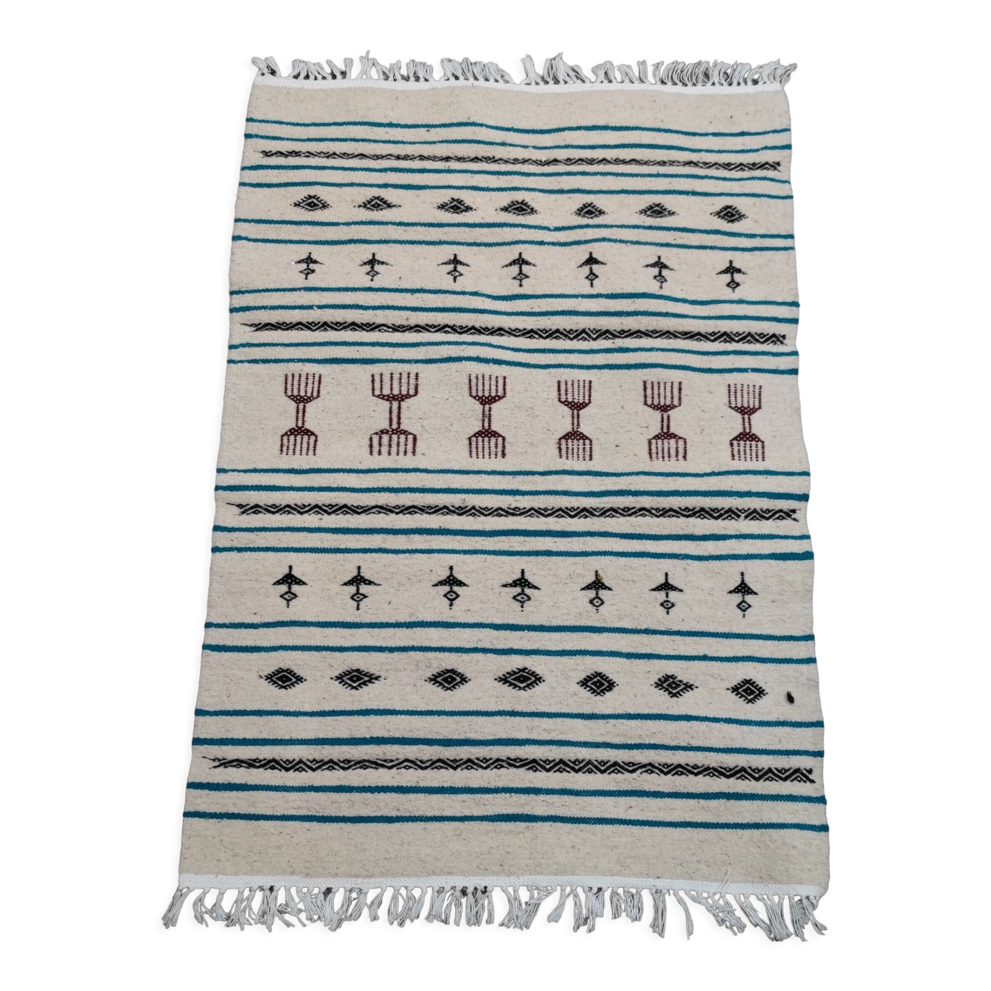 Kilim handmade white carpet in natural wool