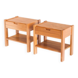 Pair of vintage bedside tables. Elm wood. France, 1970s