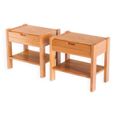 Paire de tables de chevet vintage. Bois d'orme. France, années 1970