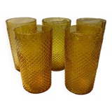 Set of 5 amber orangeade glasses
