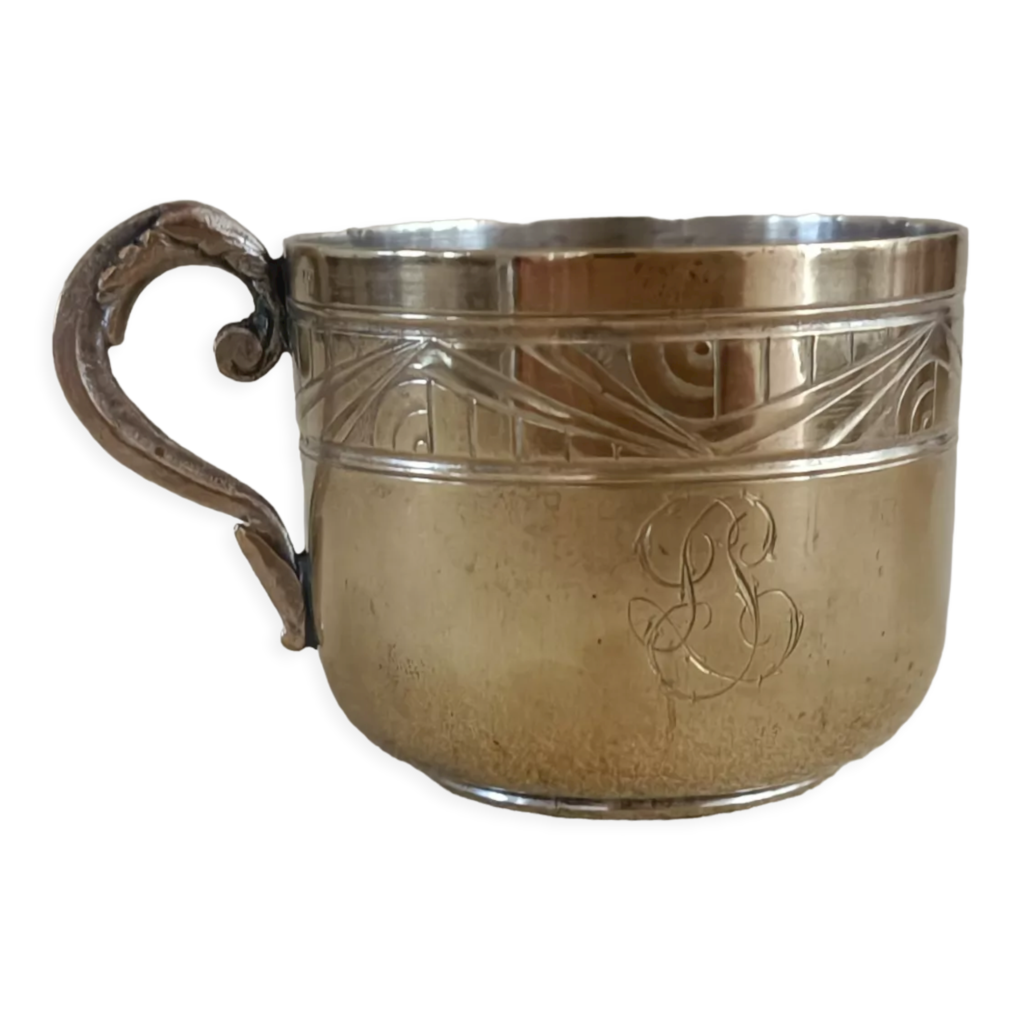 Silver metal cup monogram LJ