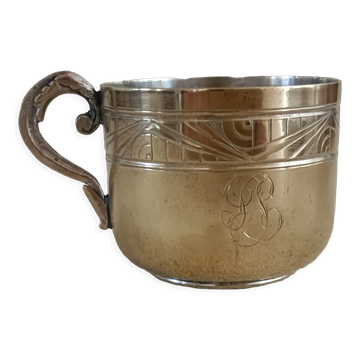 Silver metal cup monogram LJ