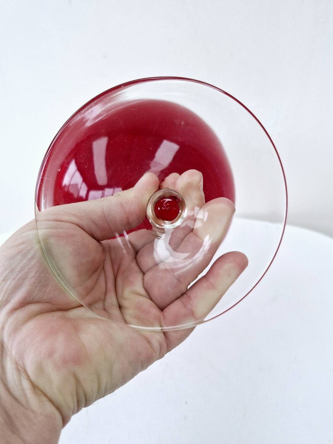 Vintage empoli italian glass red brandy type footed vase