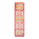 Tapis de couloir turc en laine rose délavé et gris, 3 x 12 po, 96 x 352 cm