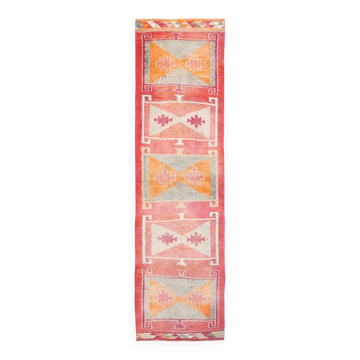 3x12 Turkish Runner Faded Pink & Grey Turkish Wool Runner Rug, 96x352Cm