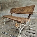 Antique garden bench oak on cast iron legs 125 cm