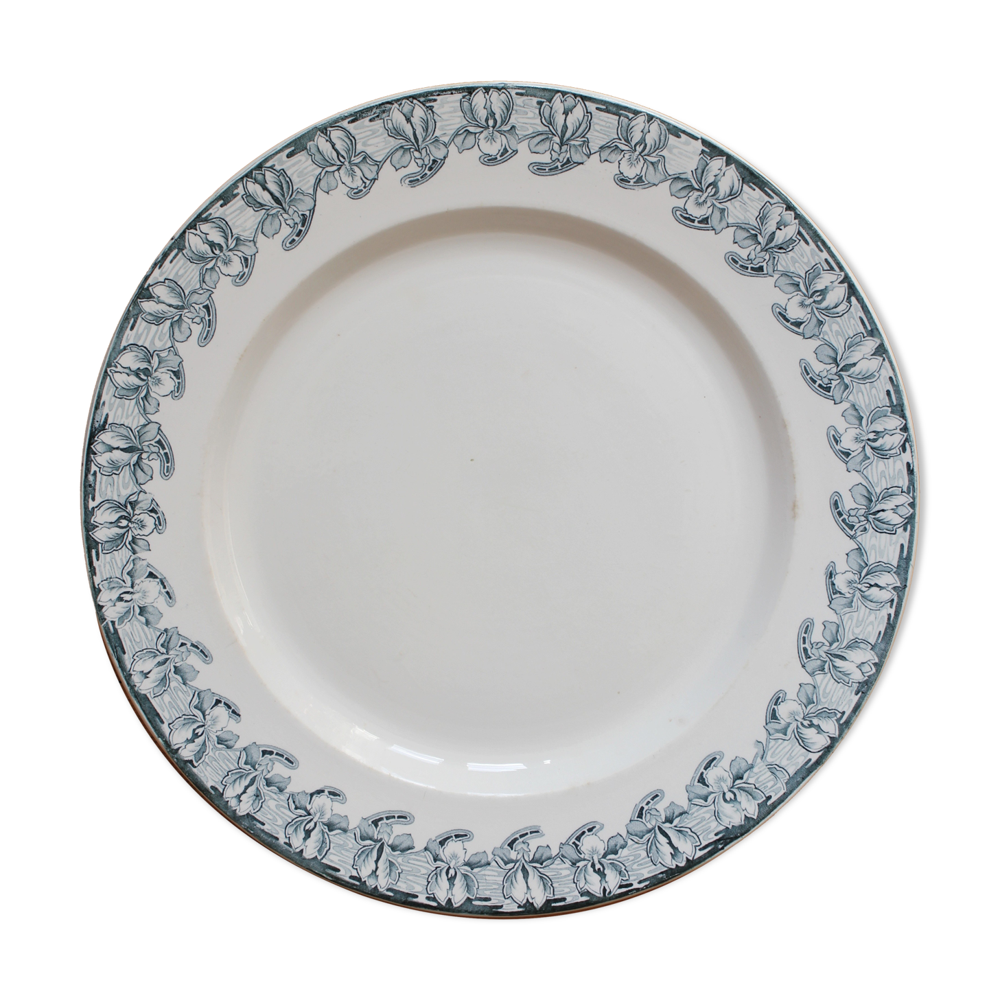 Round ironstone dish with Badonviller iris decoration