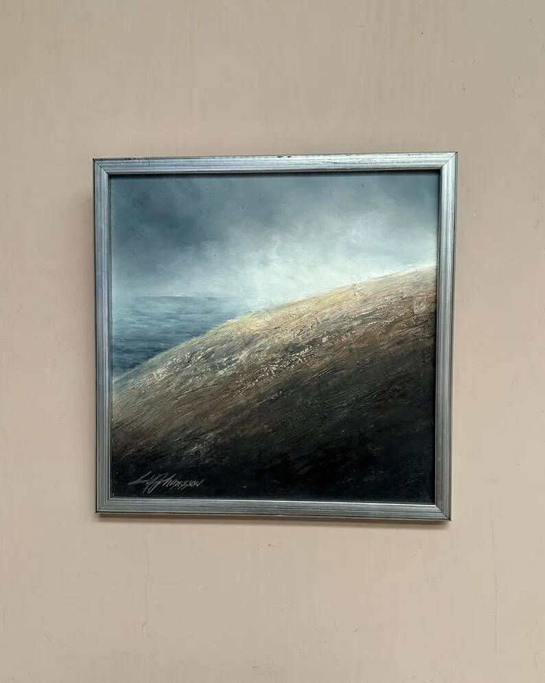 Original Swedish Oil on Panel – “The Surface” by Leif Johansson– Vintage & Framed – 30 × 30 cm (11.8" × 11.8")
