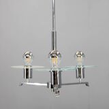 Art Deco chrome and sandblasted glass chandelier, Czechoslovakia, 1940s