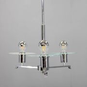 Art Deco chrome and sandblasted glass chandelier, Czechoslovakia, 1940s