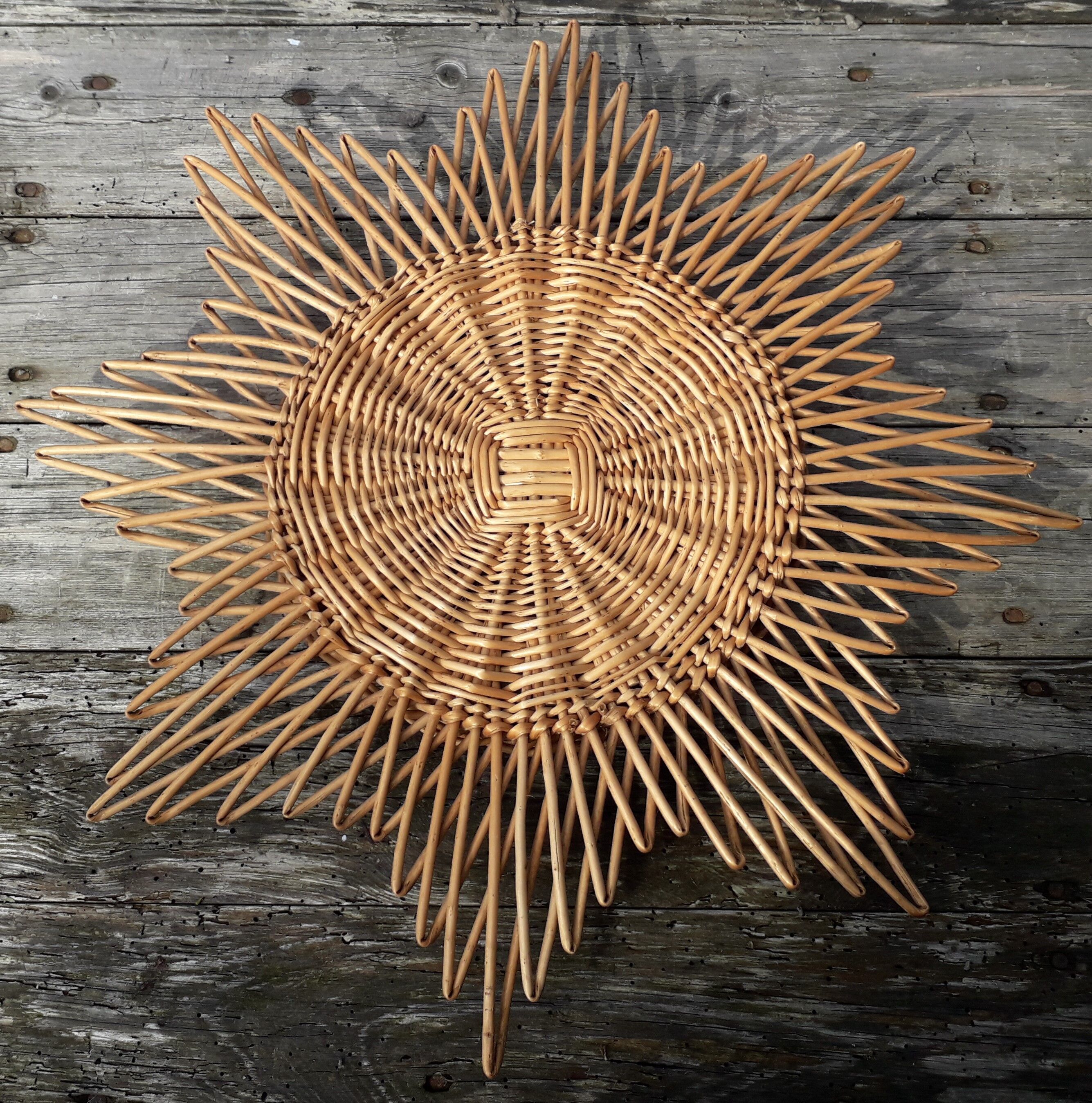 wicker rattan star mirror, bulging witch 47x48 cm