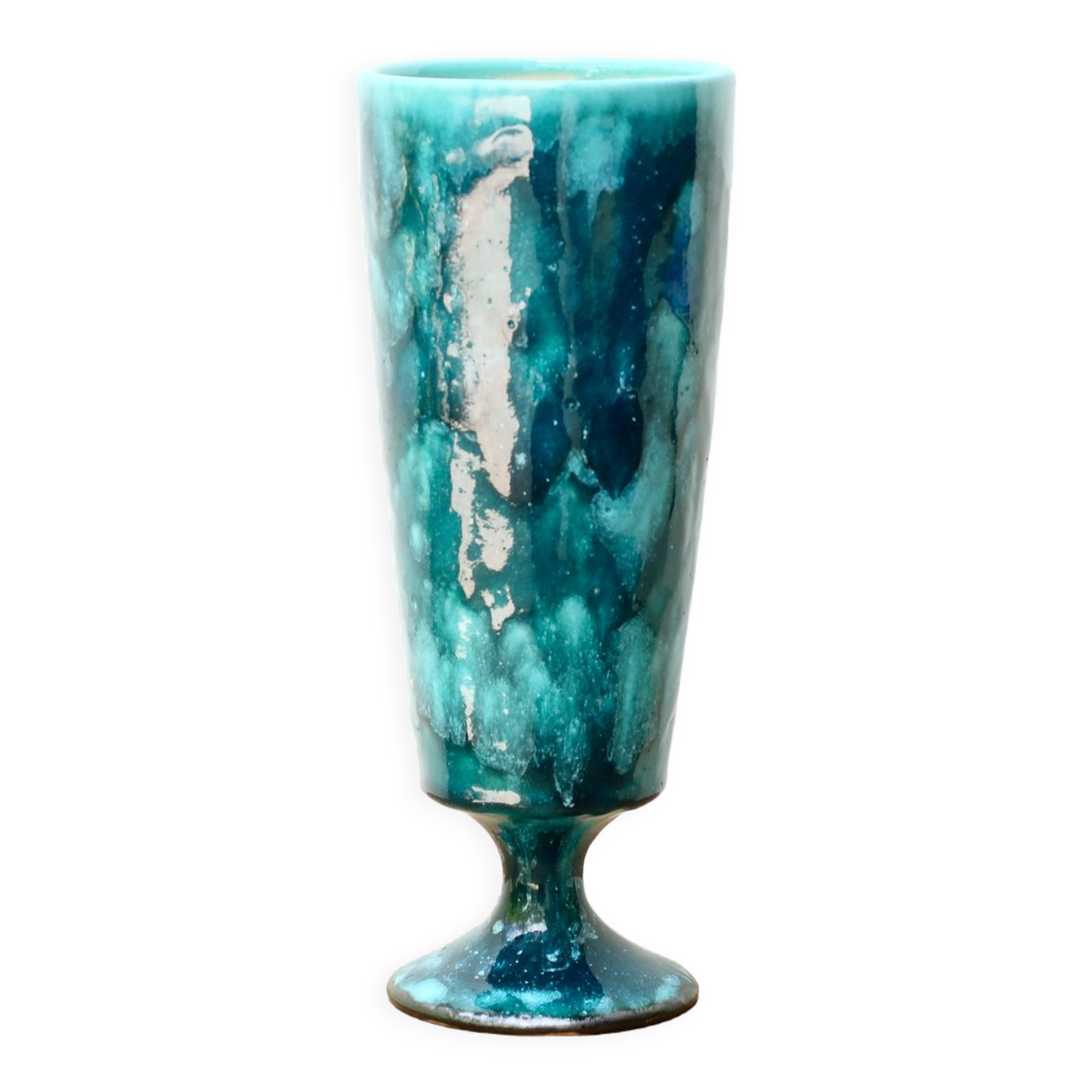 Blue chalice-style vase by Jean Robert Forget, 70s