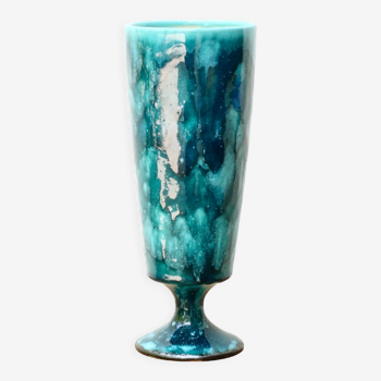 Vase bleu façon calice de Jean Robert Forget, années 70
