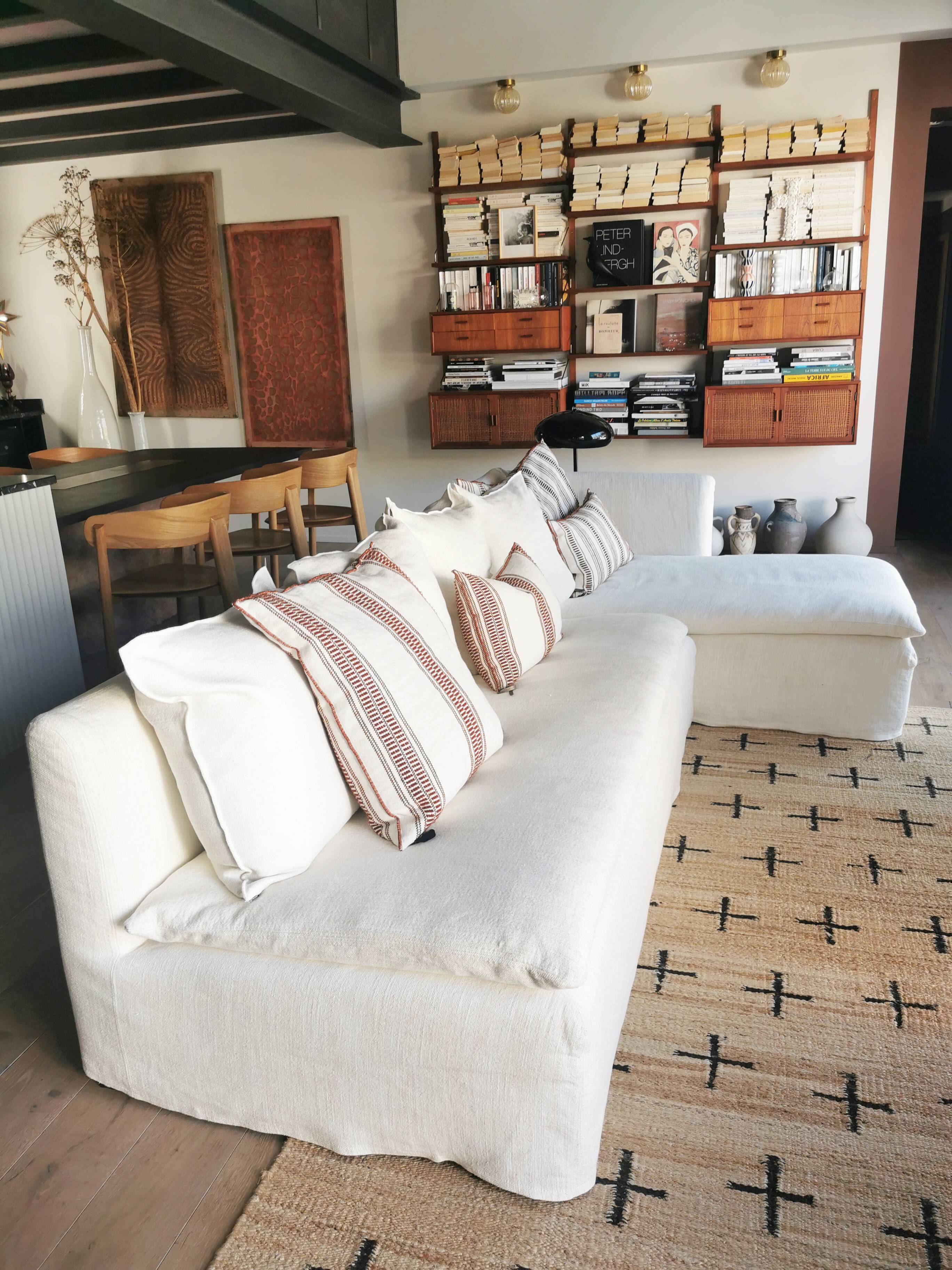 Sofa + daybed in linen canvas and removable jute Holiday home