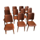 Set of 10 vintage brown skai chairs and 60s/70s wood structure