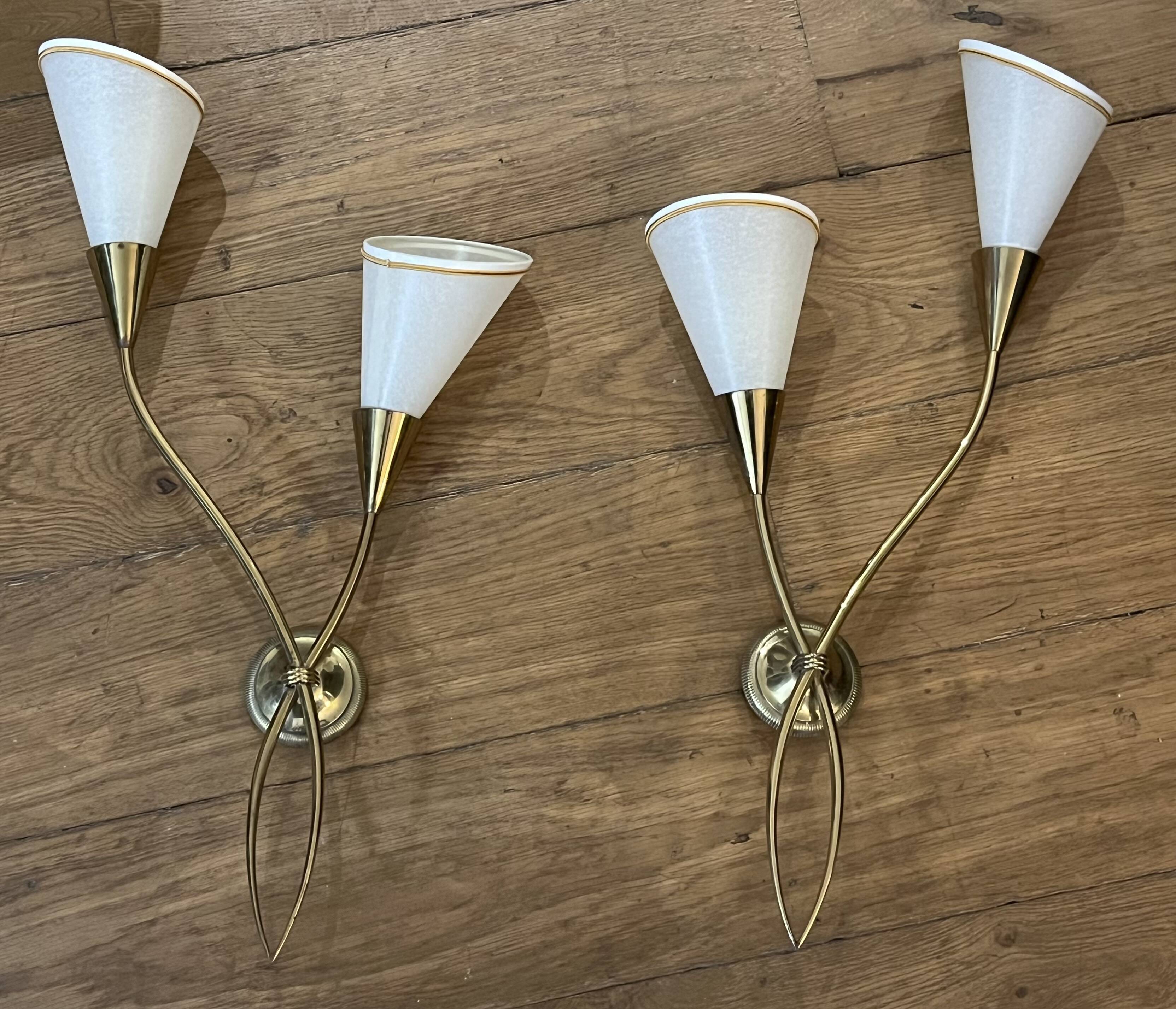 Pair of wall lights - Maison Arlus - Jean Royère style - Vintage