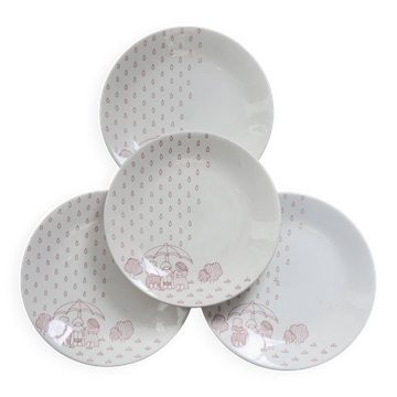 4 assiettes à dessert vintage Sarreguemines - Faïence blanche motif rouge n
