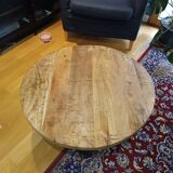 Table basse ronde en bois et fer forgé