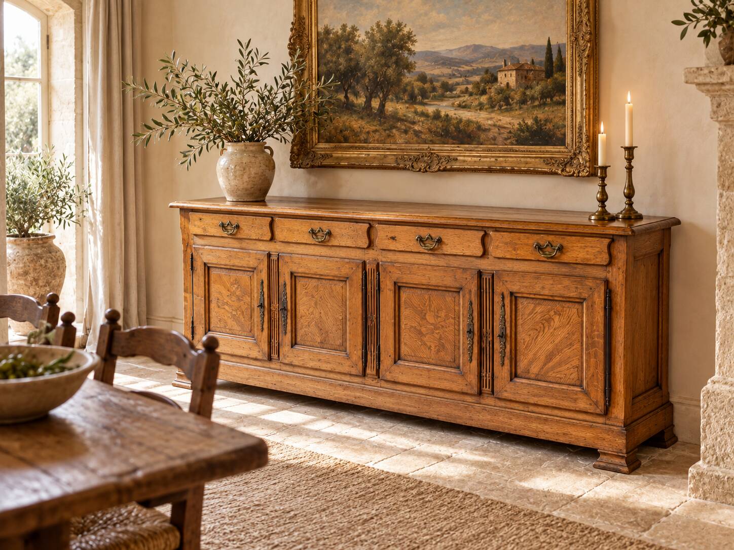 Large oak sideboard, 4 doors and 4 drawers – 233 cm