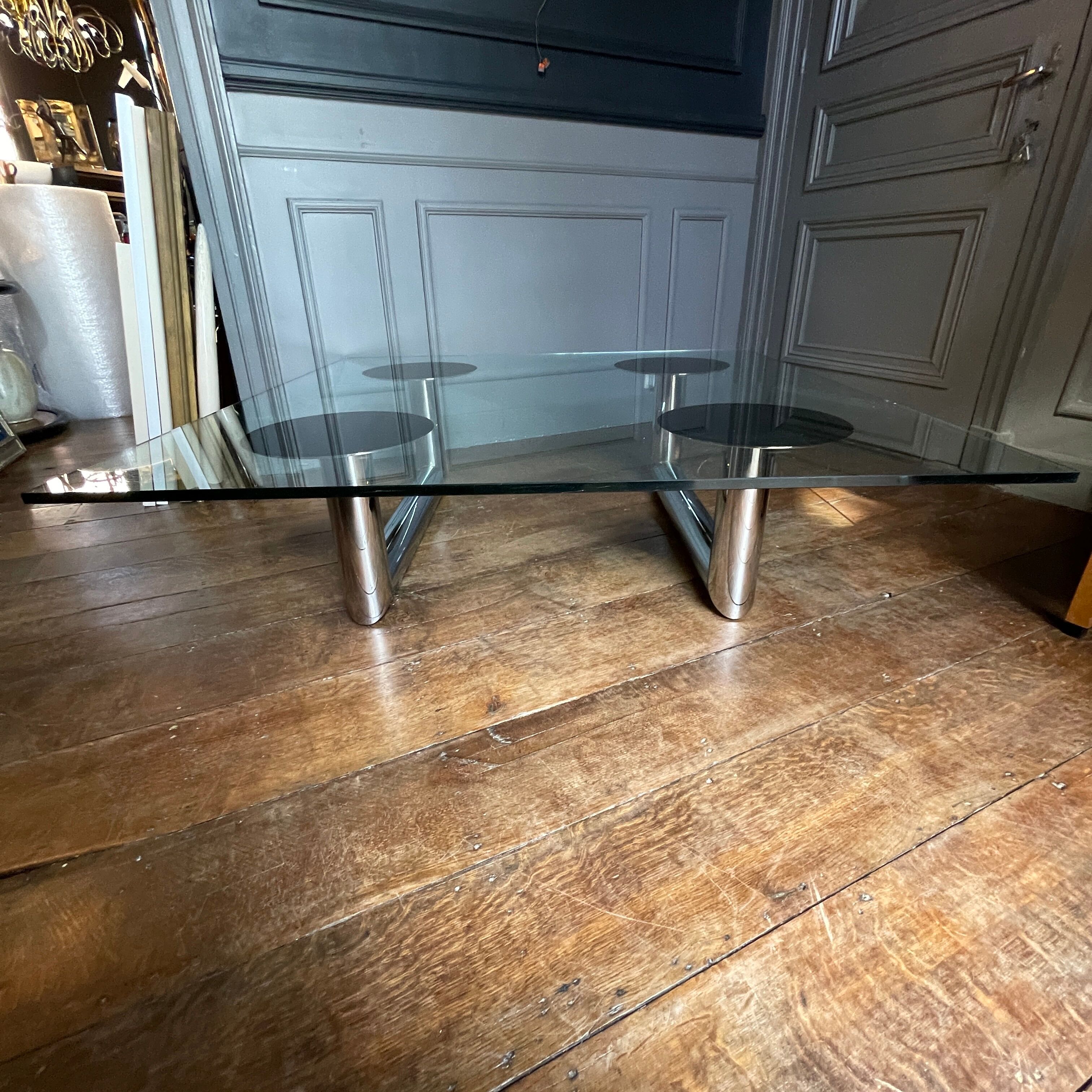 Large square coffee or coffee table in chromed steel, Italian design, ca 1970