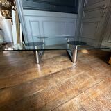 Table basse ou de salon carrée en acier chromé design italien, ca 1970