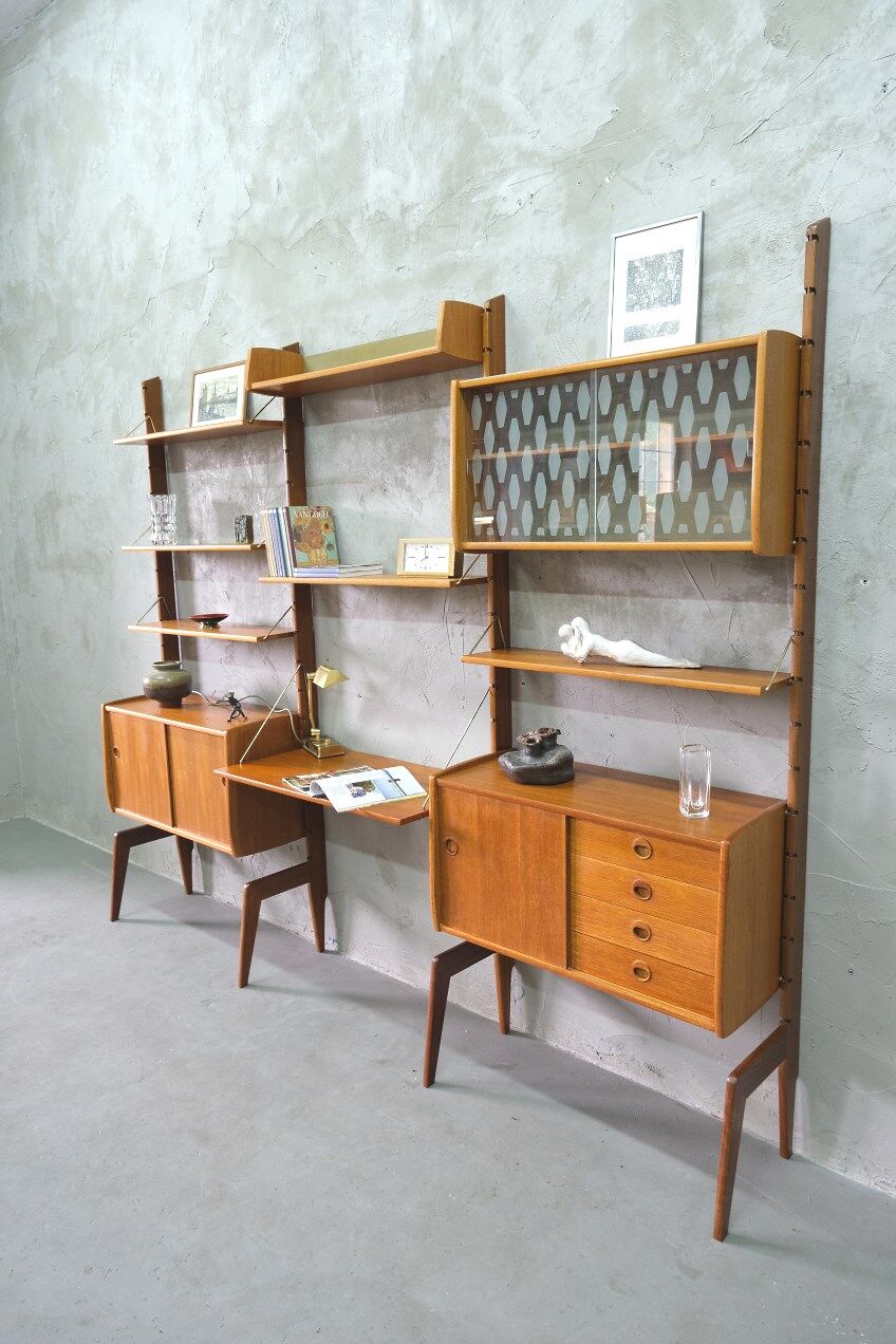 Mid-Century Modular Teak Free-Standing Wall Unit with Desk by John Texmon for Blindheim Mobelfabrik,