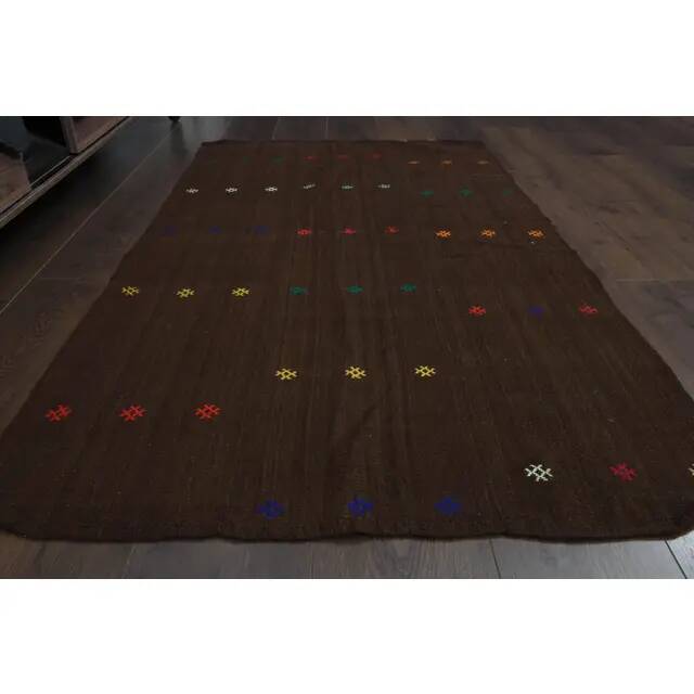 Brown Colorful Vintage Handmade Turkish Kilim Area Rug 94x160